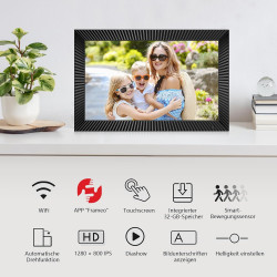 Frameo - Cadre photo numérique - WiFi - 10,1" - Avec mémoire de 32 Go - Écran tactile IPS 1280 x 800 - Capteur de mouvement et r