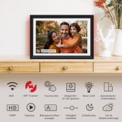 Frameo Cadre photo numérique 10,1 pouces WiFi avec lumière d'ambiance LED – 32 Go de mémoire, écran tactile HD 1280 x 800, rotat