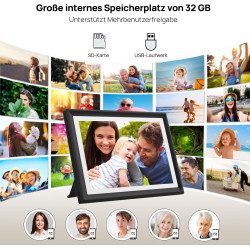 Frameo Cadre photo numérique 10,1 pouces WiFi avec lumière d'ambiance LED – 32 Go de mémoire, écran tactile HD 1280 x 800, rotat