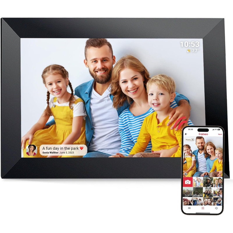 FRAMEO Cadre Photo Numérique WiFi VESWWE 10,1 Pouces 1280x800 IPS Écran Tactile Mémoire Intégrée 32 Go Rotation Automatique Part