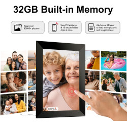 FRAMEO Cadre Photo Numérique WiFi VESWWE 10,1 Pouces 1280x800 IPS Écran Tactile Mémoire Intégrée 32 Go Rotation Automatique Part