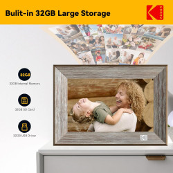KODAK Cadre Photo Numérique WiFi Cadre Photo Numerique 10 Pouces, Cadre Numérique Photo avec HD IPS à Écran Tactile, Bois Smart 