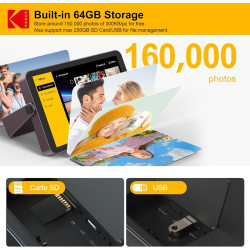 KODAK Cadre Photo Numérique, Cadre Numérique Photo WiFi 10 Pouces, Batterie Intégrée de 4000mAh, Mémoire de 64 Go, Écran Tactile