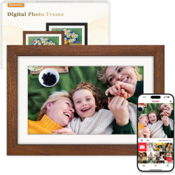 Frameo Cadre Photo Numérique WiFi 10.1 Pouces Noyer Bois Mémoire 32 Go, Écran Tactile HD IPS 1280 x 800, Auto-Rotation, Partage 