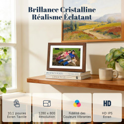 Frameo Cadre Photo Numérique WiFi 10.1 Pouces Noyer Bois Mémoire 32 Go, Écran Tactile HD IPS 1280 x 800, Auto-Rotation, Partage 
