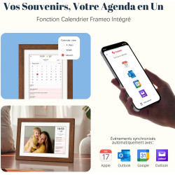 Frameo Cadre Photo Numérique WiFi 10.1 Pouces Noyer Bois Mémoire 32 Go, Écran Tactile HD IPS 1280 x 800, Auto-Rotation, Partage 