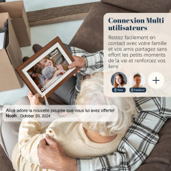 Frameo Cadre Photo Numérique WiFi 10.1 Pouces Noyer Bois Mémoire 32 Go, Écran Tactile HD IPS 1280 x 800, Auto-Rotation, Partage 