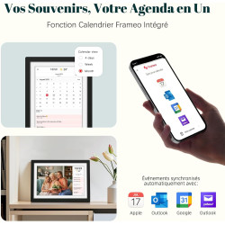 Frameo Cadre Photo Numérique WiFi 10.1 Pouces Noir Mat Mémoire 32 Go, Écran Tactile HD IPS 1280 x 800, Auto-Rotation, Partage de