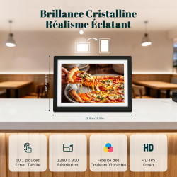 Frameo Cadre Photo Numérique WiFi 10.1 Pouces Noir Mat Mémoire 32 Go, Écran Tactile HD IPS 1280 x 800, Auto-Rotation, Partage de