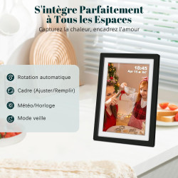 Frameo Cadre Photo Numérique WiFi 10.1 Pouces Noir Mat Mémoire 32 Go, Écran Tactile HD IPS 1280 x 800, Auto-Rotation, Partage de