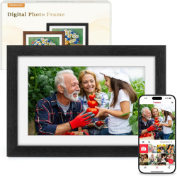 Frameo Cadre Photo Numérique WiFi 10.1 Pouces Bois Chêne Photo Éélectronique 32 GB Ecran Tactile IPS 1280 * 800 HD pour Partager
