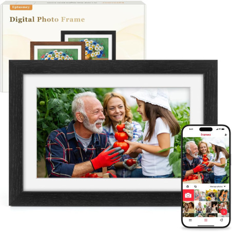 Frameo Cadre Photo Numérique WiFi 10.1 Pouces Bois Chêne Photo Éélectronique 32 GB Ecran Tactile IPS 1280 * 800 HD pour Partager