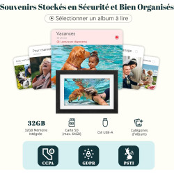 Frameo Cadre Photo Numérique WiFi 10.1 Pouces Bois Chêne Photo Éélectronique 32 GB Ecran Tactile IPS 1280 * 800 HD pour Partager
