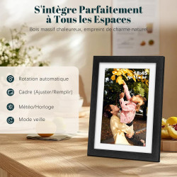 Frameo Cadre Photo Numérique WiFi 10.1 Pouces Bois Chêne Photo Éélectronique 32 GB Ecran Tactile IPS 1280 * 800 HD pour Partager
