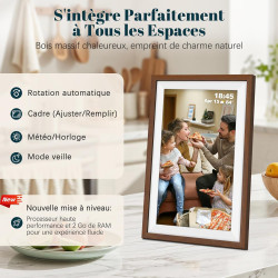 Frameo Cadre Photo Numérique 15.6 Pouces 94% sRGB Grand Format WiFi Noyer Bois, Mémoire 32Go écran Tactile IPS 1920 * 1080 FHD, 