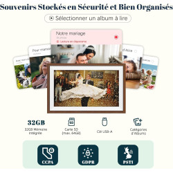 Frameo Cadre Photo Numérique 15.6 Pouces 94% sRGB Grand Format WiFi Noyer Bois, Mémoire 32Go écran Tactile IPS 1920 * 1080 FHD, 