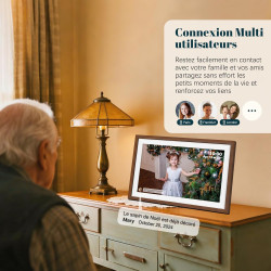 Frameo Cadre Photo Numérique 15.6 Pouces 94% sRGB Grand Format WiFi Noyer Bois, Mémoire 32Go écran Tactile IPS 1920 * 1080 FHD, 
