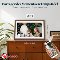 Frameo Cadre Photo Numérique 15.6 Pouces 94% sRGB Grand Format WiFi Noyer Bois, Mémoire 32Go écran Tactile IPS 1920 * 1080 FHD, 