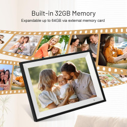AEEZO Cadre Photo Numérique WiFi 32 Go de Mémoire, 10.1 Pouces, IPS 1280*800, Mode Sommeil, Cadre d'image Numérique, Téléchargem