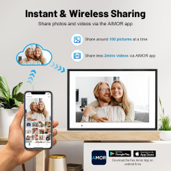 FUNCARE Cadre Photo Numérique WiFi 10,1 Pouces, Mémoire 32 Go, Écran Tactile HD 1280x800 IPS, Partage de Photos Vidéos Via APP, 
