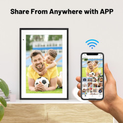 FUNCARE Cadre Photo Numérique WiFi 10,1 Pouces, Mémoire 32 Go, Écran Tactile HD 1280x800 IPS, Partage de Photos Vidéos Via APP, 
