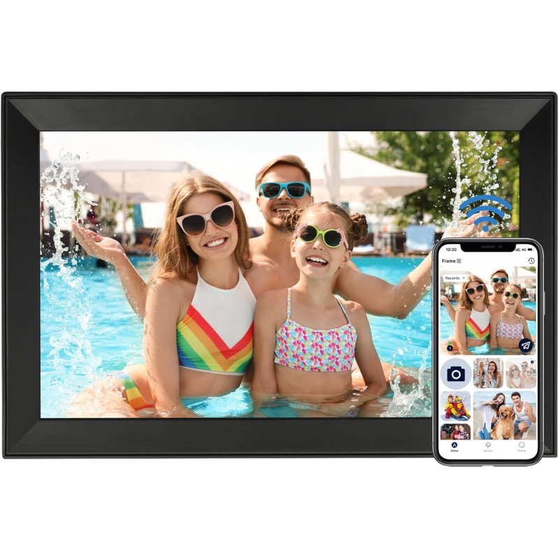 FUNCARE Cadre Photo Numérique WiFi 15,6 Pouces, Écran Tactile HD 1280x800 IPS avec 32Go de Stockage pour Partager Photos et Vidé