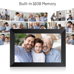 FUNCARE Cadre Photo Numérique WiFi 15,6 Pouces, Écran Tactile HD 1280x800 IPS avec 32Go de Stockage pour Partager Photos et Vidé