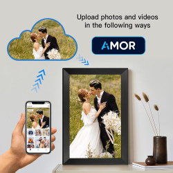 FUNCARE Cadre Photo Numérique WiFi 15,6 Pouces, Écran Tactile HD 1280x800 IPS avec 32Go de Stockage pour Partager Photos et Vidé