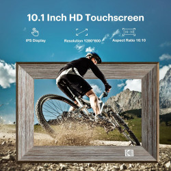 KODAK Cadre Photo Numérique WiFi Cadre Photo Numerique 10 Pouces, Cadre Numérique Photo avec HD IPS à Écran Tactile, Bois Smart 