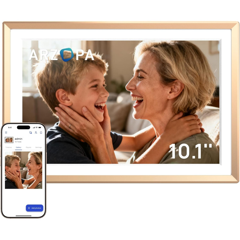 Arzopa cadre photo numérique connecté stockage cloud gratuit et illimité hd écran tactile cadre numérique photo en metal partage