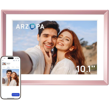 Arzopa cadre photo numérique métallique 10,1 pouces avec mémoire cloud gratuite wifi partage instantané photos vidéos design élé
