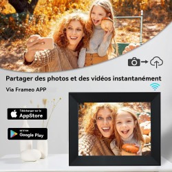 Cadre Photo Numérique 10.1 Pouces WiFi, 1280x800 HD IPS | Cadre Numérique Photo Tactile 32G, Rotation Auto pour Vidéo Musique, C