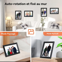 Cadre Photo Numérique 10.1 Pouces WiFi, 1280x800 HD IPS | Cadre Numérique Photo Tactile 32G, Rotation Auto pour Vidéo Musique, C