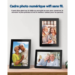 Cadre Photo Numérique 10.1 Pouces WiFi, 1280x800 HD IPS | Cadre Numérique Photo Tactile 32G, Rotation Auto pour Vidéo Musique, C