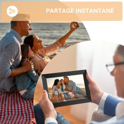 Cadre Photo Numérique 10.1 Pouces WiFi, 1280x800 HD IPS | Cadre Numérique Photo Tactile 32G, Rotation Auto pour Vidéo Musique, C