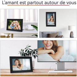 Cadre Photo Numérique 10.1 Pouces WiFi, 1280x800 HD IPS | Cadre Numérique Photo Tactile 32G, Rotation Auto pour Vidéo Musique, C