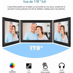 Cadre Photo Numérique 10.1 Pouces WiFi, 1280x800 HD IPS | Cadre Numérique Photo Tactile 32G, Rotation Auto pour Vidéo Musique, C