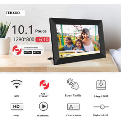 Cadre Photo Numérique 10.1 Pouces WiFi, 1280x800 HD IPS | Cadre Numérique Photo Tactile 32G, Rotation Auto pour Vidéo Musique, C