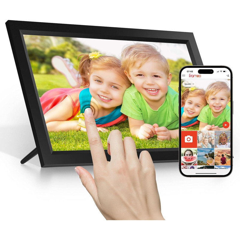 Frameo Cadre Photo numérique WiFi 15,6 Pouces, écran Tactile IPS 1366 * 768, partagez des Photos ou des vidéos Via l'application
