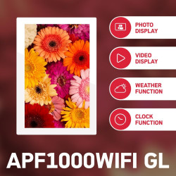 AGFA Photo Cadre Photo Connecté Realiview APF1000 Wi-FI 10" LCD Ecran en Verre - Affichage Photos/Vidéos, Horloge, Météo, Rotati