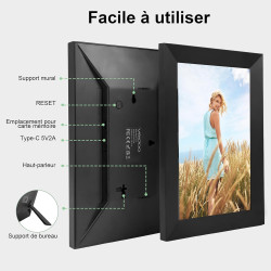 Veidoo Frameo 10 1 Pouces 32GB WiFi Cadre Photo Numérique 1280x800 HD IPS Tactile Rotation Auto Musique Horloge Partagez Photos 
