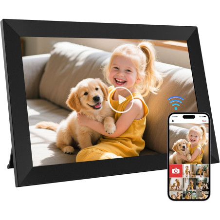 Cadre Photo Numérique WiFi de 10,1 Pouces, Mémoire Intégrée de 64 Go, Écran Tactile IPS LCD de 1280x800, Rotation Automatique et