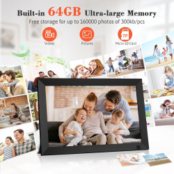 Cadre Photo Numérique WiFi de 10,1 Pouces, Mémoire Intégrée de 64 Go, Écran Tactile IPS LCD de 1280x800, Rotation Automatique et