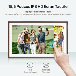 ARZOPA Cadres Photo Numérique 15,6 Pouces Stockage Cloud Gratuit et Illimité FHD Écran Tactile Partage à Distance Photos Vidéos 