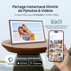 ARZOPA Cadres Photo Numérique 15,6 Pouces Stockage Cloud Gratuit et Illimité FHD Écran Tactile Partage à Distance Photos Vidéos 
