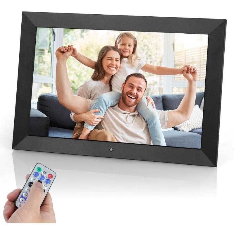 Vicloon Cadre Photo Numérique 10,1 Pouces avec Télécommande, 32 Go Stockage, Cadre Photo Électronique, Écran HD 1280x800 IPS, Su