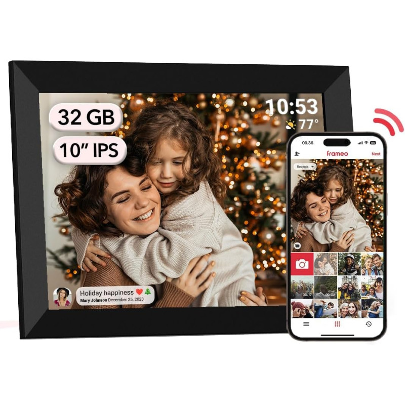 AKImart Frameo Cadre Photo numérique WiFi 32 Go Cadre Photo numérique 10,1" 1280 x 800 IPS Écran Tactile LCD Smart Cloud Cadre P