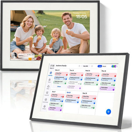 Calendrier Numérique, 10,1'' Wi-Fi Calendrier Digital avec Écran Tactile, Planificateur Familial avec Support Mural, 1280 x 800 
