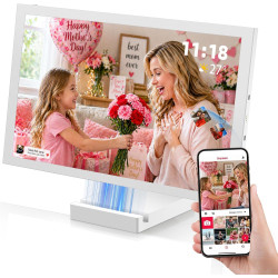64G Cadre Photo Numérique WiFi 10,1", Rechargeable et sans Fil avec Batterie 5000mAh, Base de Charge sans Fil, Écran Tactile HD 