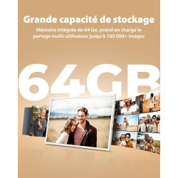 64G Cadre Photo Numérique WiFi 10,1", Rechargeable et sans Fil avec Batterie 5000mAh, Base de Charge sans Fil, Écran Tactile HD 